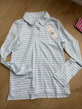 Girls' Light Blue & White Striped Long-Sleeve Polo Top gold renwick gold 8